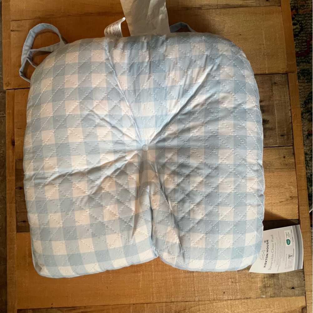 Lemon / Blue Gingham Reversible Seat Cushion set of 4 NWT - Picture 3 of 11